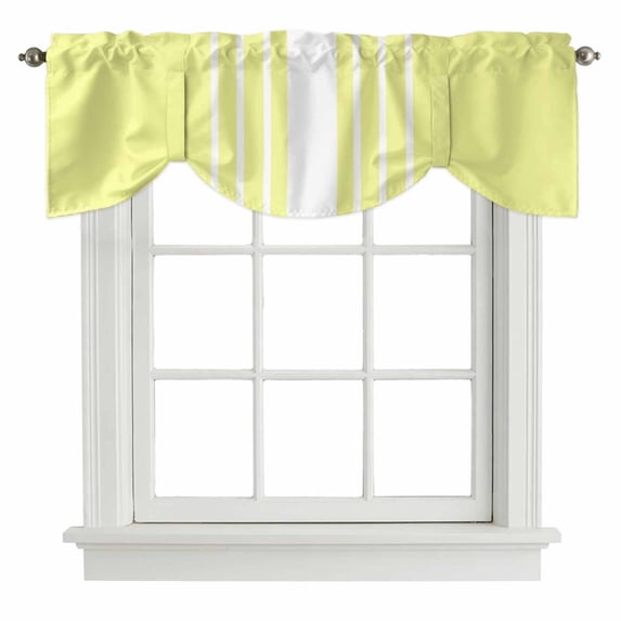 Yellow White Stripe Tie Up Valance Curtains for Windows, Kitchen Curtains Window Treatments, Modern Rustic Vertical Striped Short Window Shades Valances for Bedroom Bathroom Cafe 42"x18"
