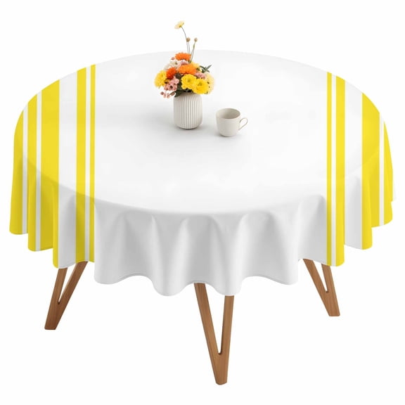 Yellow and White Striped Round Tablecloth 54 inches Modern Minimalist Vertical Lines Waterproof Oil-Proof Table Cloth Round Table Cover for Holiday Party Picnic Dinner Decor Indoor and Outdoor Use