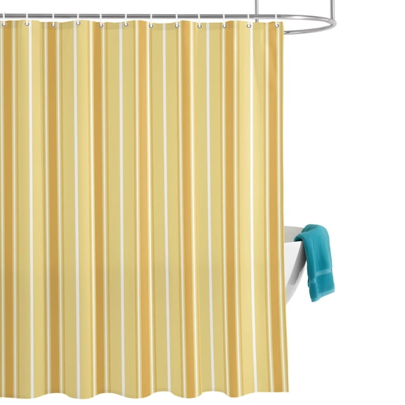 Yellow White Striped Shower Curtain, Solid Mustard Yellow Stripes Rustic Minimalist Waterproof Shower Curtain Set with 12 Hooks Lightweight Bath Curtains Fabric Bathroom Decor 36x72 Inches