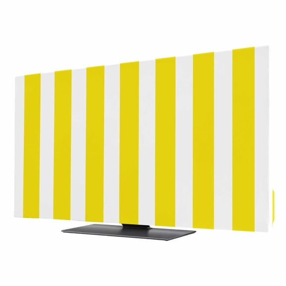 Yellow and White Striped TV Dust Cover 24 Inch, Gradient Geometric Computer Monitor Cover Dustproof Stretchable Indoor TV Screen Protector for LED LCD Universal Monitors