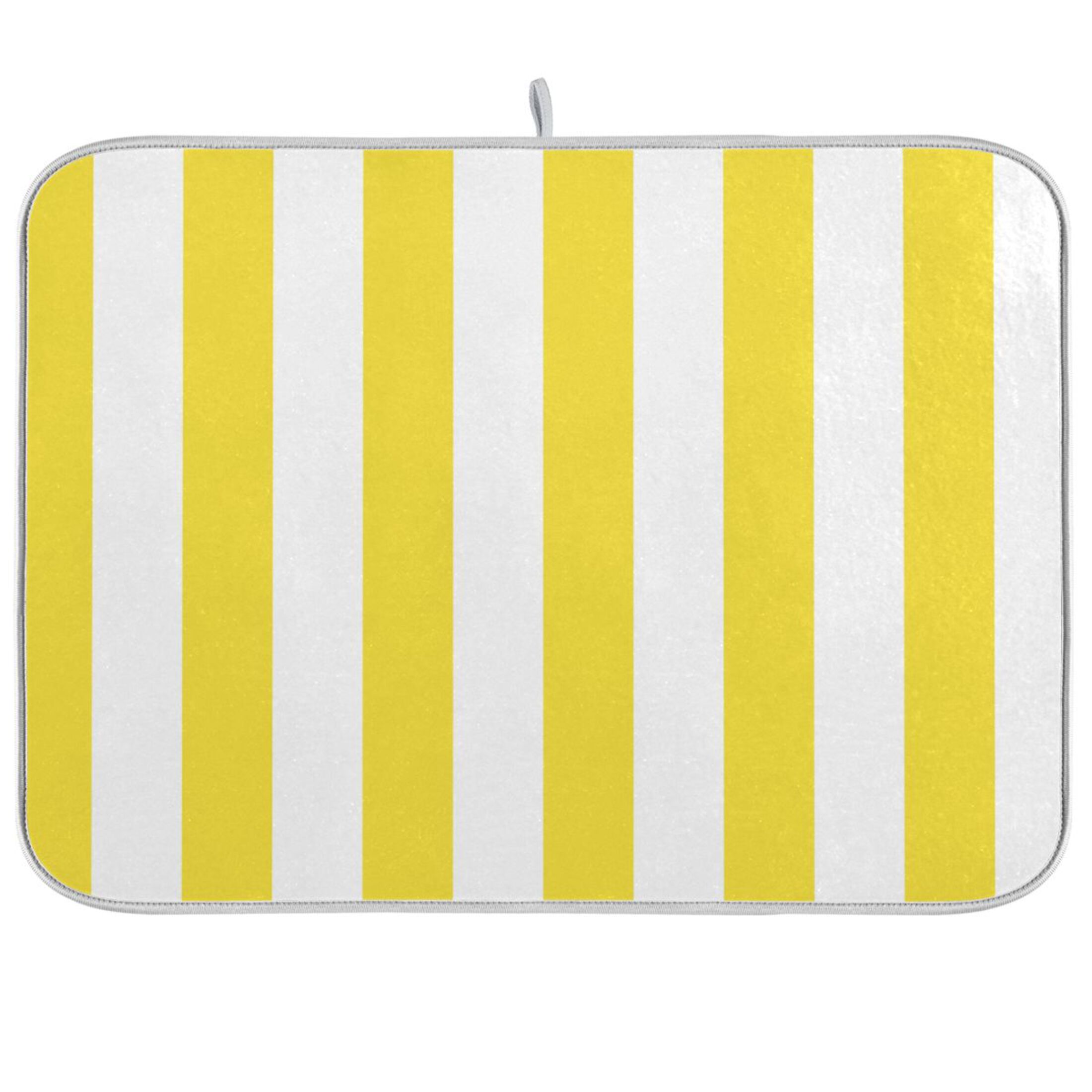 Yellow White Stripes Dish Drying Mat Microfiber Kitchen Mats Large ...
