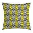 thumbnail image 1 of Yellow and White Throw Pillow Cushion Cover, Herringbone Pattern with Angled Lines Geometric Chevron Zigzags, Decorative Square Accent Pillow Case, 16 X 16 Inches, Yellow Cream Grey, by Ambesonne, 1 of 2