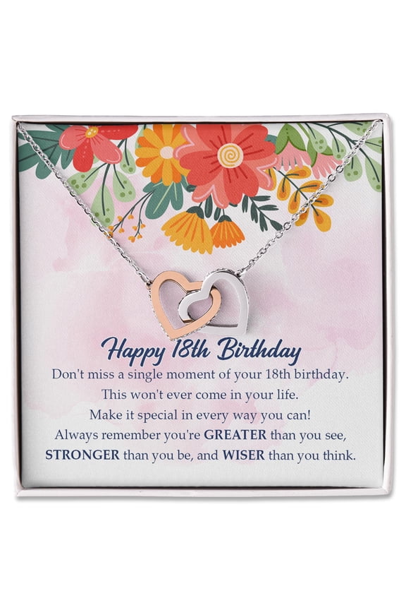 Yellow and White Tone Interlocking Hearts Necklace Gift with Inspirational Message Card, Sentimental Jewelry for Her, Meaningful Birthday Present or Milestone Gift for Women, Friends or Loved Ones