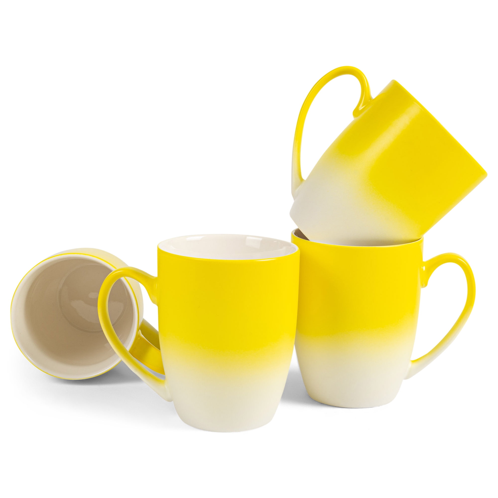 Yellow White Two Toned Ombre Matte 10 ounce Ceramic Stoneware Coffee Cup Mug  Set 4 - Walmart.com