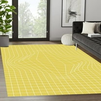 Yellow White Wavy Striped Checked Modern Minimalist Abstract Area Rug Durable Soft Rug For Livingroom Bedroom Diningroom Lux Office Meetingroom Floorcover Runner Carpets 5x7ft