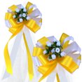 thumbnail image 1 of Yellow & White Wedding Pull Bows with Tulle Tails & Rosebuds - 8" Wide, Set of 6, Easter, Wedding Pew Bows, Reception, 1 of 7