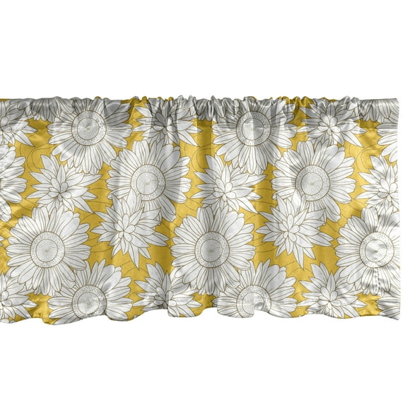 Ambesonne Yellow and White Window Valance, Chamomiles, 42" x 18", Yellow White and Brown
