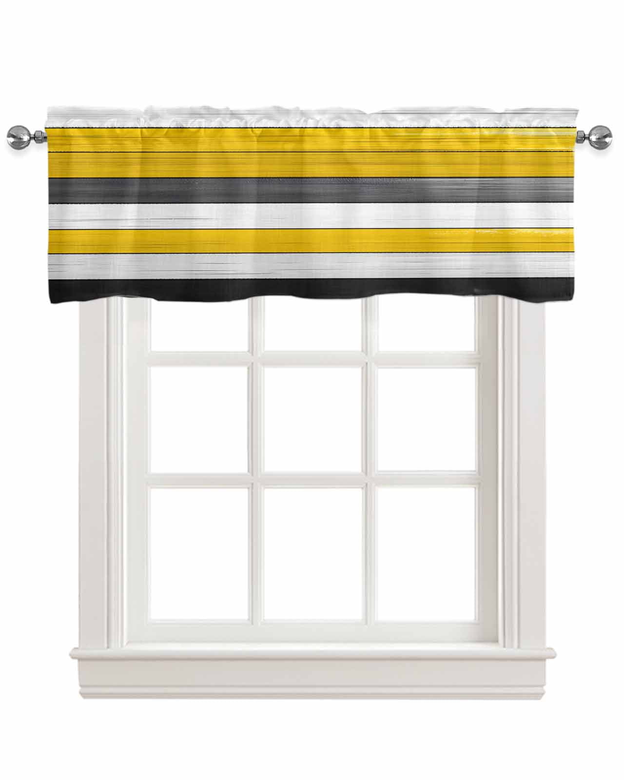 Yellow White Wood Kitchen Valances for Windows Farmhouse Linen Window ...