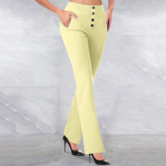 Yellow Wide Leg Sweatpants Womens Flare Leggings with Pockets Yoga Pants High Waisted Bottoms Comfy Workout Business Trousers Fashion Clothing
