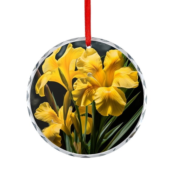 Yellow Wild Iris Flower Crystal Glass Christmas Ornament Spring Summer Iris Flower Christmas Ornament Round Glass Ornaments for Teacher Coworker Boss Friend Mentors