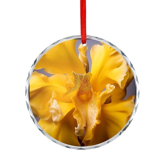 Yellow Wild Iris Flower Ornament Spring Season of Blooming Plant Nature Round Glass Christmas Ornaments Appreciation Gift for Xmas Friend Bestie Nurse Teacher Mentor Boss Coworker