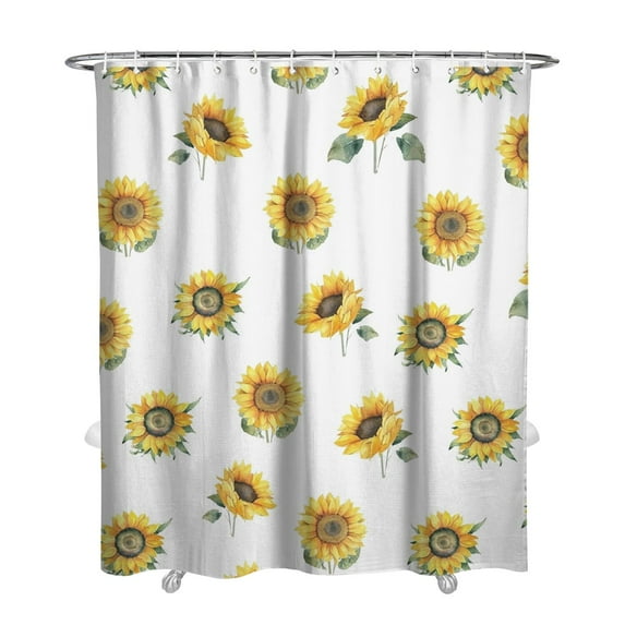 Yellow Wildflower Sunflower Shower Curtain 72x84 Inches, Boho Floral Bee Butterfly Pattern, Quick-Dry Rustic Polyester with Hooks, Country Vintage Farmhouse Bathroom Decor