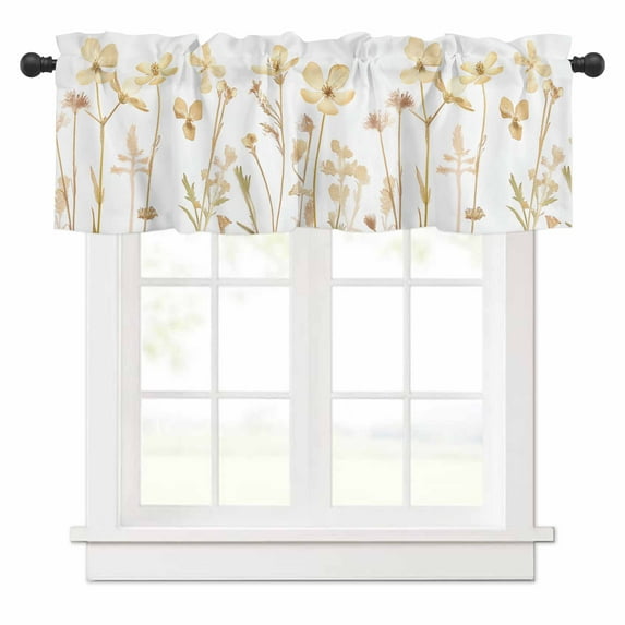 Yellow Wildflowers Spring Valances for Windows Wildflowers Leaves Farm Rod Pocket Curtain Valance Window Treatment Short Curtains for Kitchen Living Room, 58"x16"
