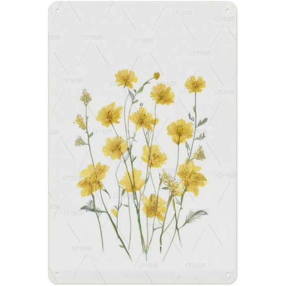 Yellow Wildlife Flower Vintage Metal Tin Sign Vibrant Botanical and Fauna Decorative Plaque for Sunroom, Kitchen, Cheerful Accent Wall Nature Art on Tin 8x12 Inches