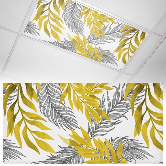 Yellow Willow Leaf Fluorescent Light Covers Abstract Art Leaves Botanical Lines Farmhouse Magnetic Light Filters Ceiling Lighting Panel Shade for Classroom Office Home 2 x 4 ft, 1 Pack
