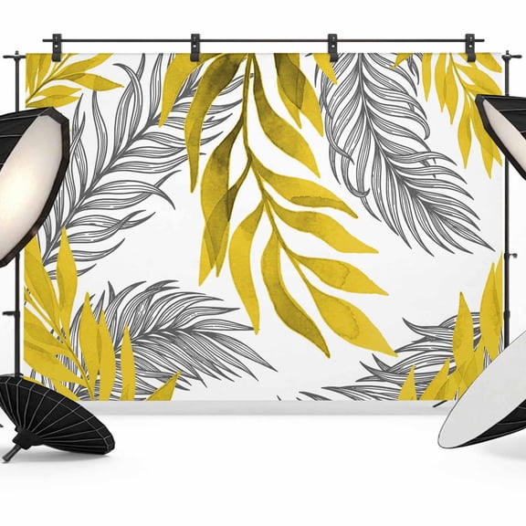 Yellow Willow Leaf Photography Backdrop 10x8FT, Abstract Art Leaves Botanical Lines Farmhouse Photo Backdrops, Background for Photography Studio Photo Studio Background, Back Drop for Photoshoot