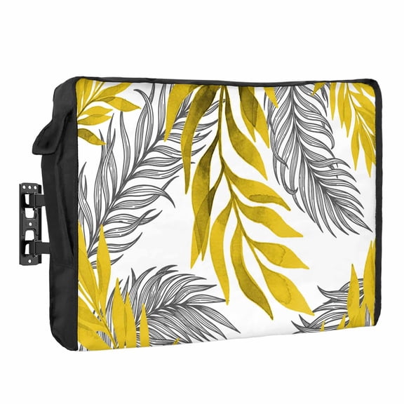 Yellow Willow Leaf Waterproof Outdoor TV Cover, Abstract Art Leaves Botanical Lines Farmhouse Outside Weatherproof TV Enclosures for 30 to 32 Inch LCD Television Shield Flat Screen Protectors