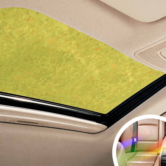 Yellow Window Privacy Film Rainbow Static Cling Stain Glass Window Film for Glass Door, Decorative Heat Control UV Blocking Frosted Sunroof Decal Sticker for Car Bathroom Home 17.7"x39.3" Pure Yellow