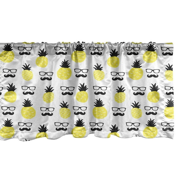 Ambesonne Yellow Valance Pack of 2, Pineapples Mustache Glasses, 54"X12", Yellow and Charcoal Grey