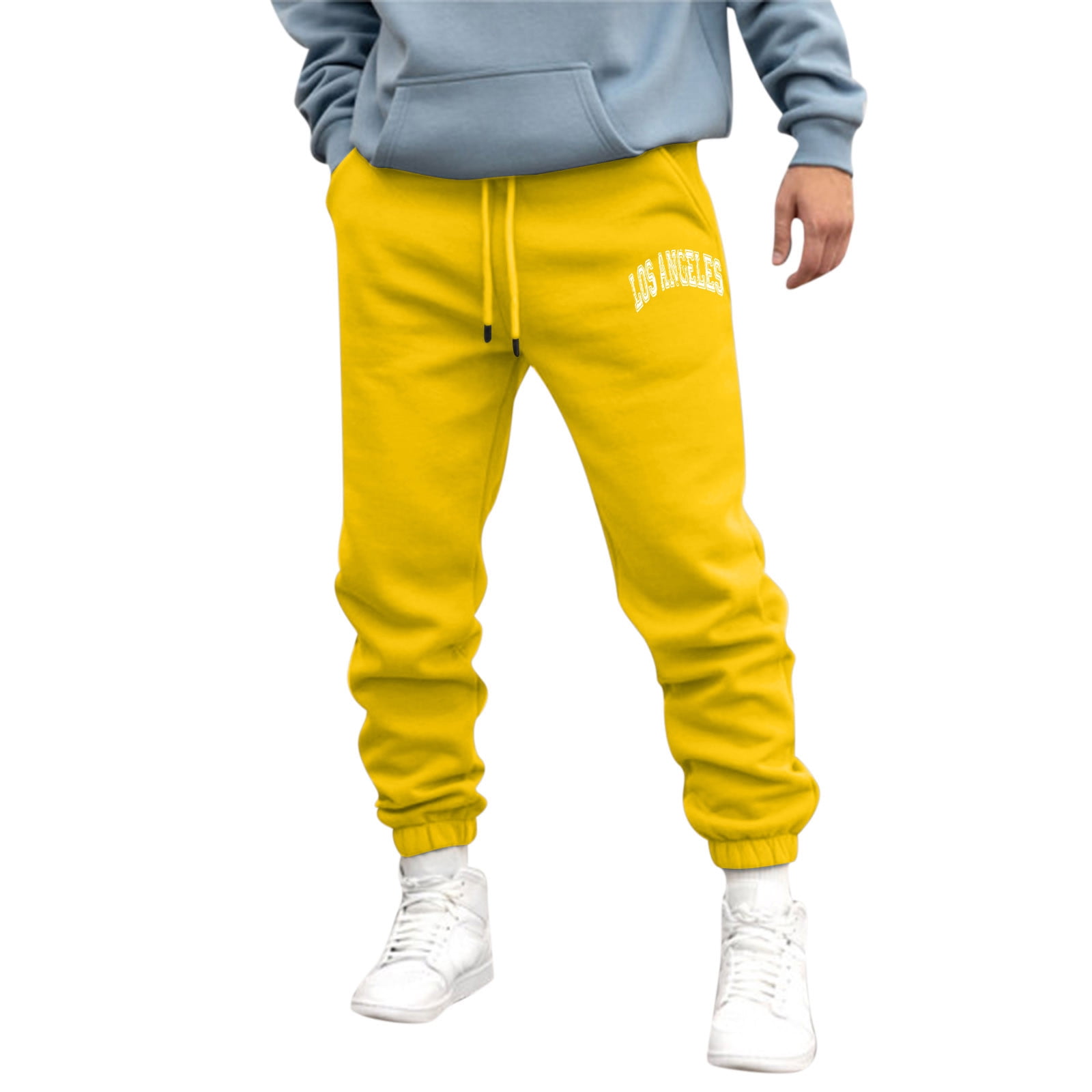 Yellow Winter Full Length Workout Loose Fit Running Sweatpants