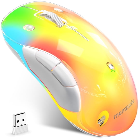 Yellow Wireless Mouse, 9-Color RGB LED with Magnetic Cover – Rechargeable USB-C, Ergonomic Portable Design, 1200 DPI Optical Tracking, Plug & Play, Ambidextrous for Laptops, PC, Mac, Linux & Travel