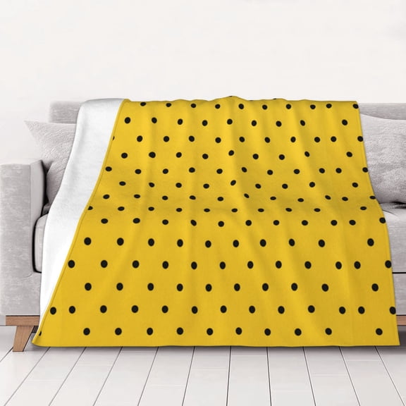 Yellow With Black Polka Dots Throws Blanket Fleece Soft Cozy Warm Plush for Travel Chair Bedroom Living Room Sofa 60"x50"