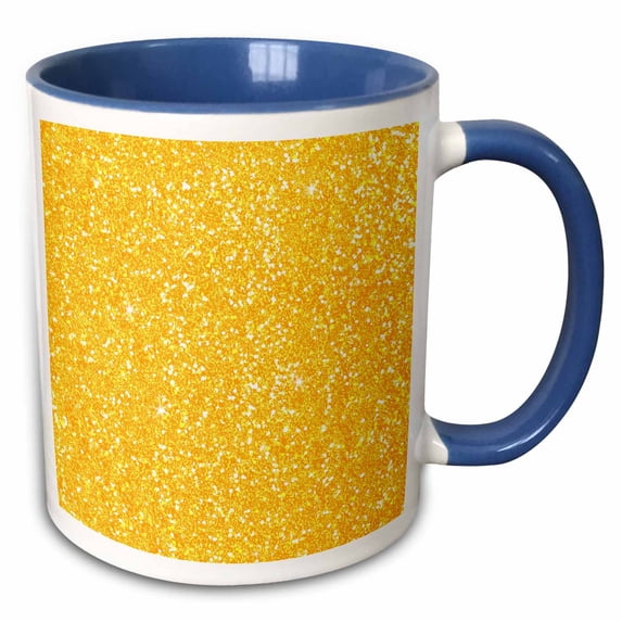 3drose, Yellow with Gold and White Glittery Looking Pattern, 11oz Two-tone Blue Mug
