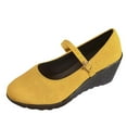 thumbnail image 1 of Yellow Women Beach Shoes Wedge Heel Thick Bottom Shallow Mouth Suede Soft Sole Round Toe Flock Upper Outdoor, 1 of 9