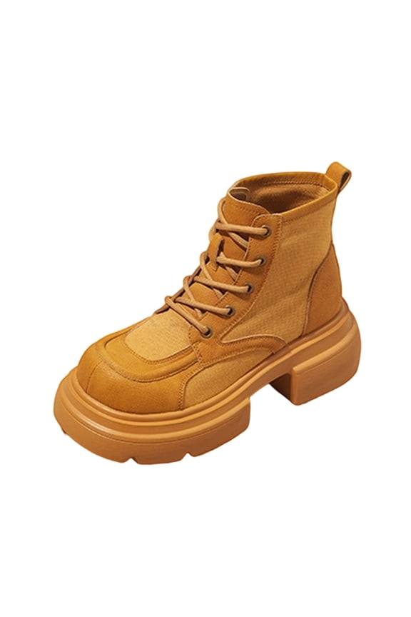 Yellow Women Casual Boots With Round Toe Satin Fabric Low Cut Design For Workwear And Leisure