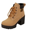 thumbnail image 1 of Yellow Women Chunky Heel Boots With Metal Details And Thick Sole Round Toe Design Comfortable For Long Wear Perfect For Autumn And Winter Versatile And Supportive, 1 of 9