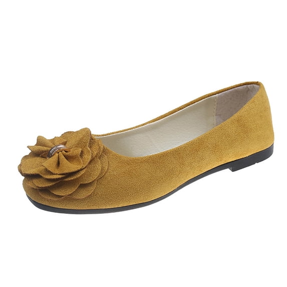 Yellow Women Comfortable Flat Shoes With Bow Accent And Floral Pattern For Work And Leisure