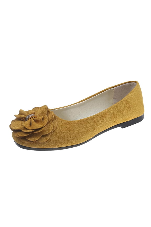 Yellow Women Elegant Flat Shoes With Bow Accent And Floral Pattern For Professional Use