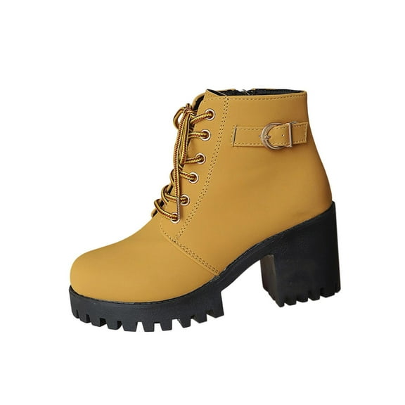 Yellow Women High Heel Boots With Strappy Design Platform Yellow For Fall Winter Fashion