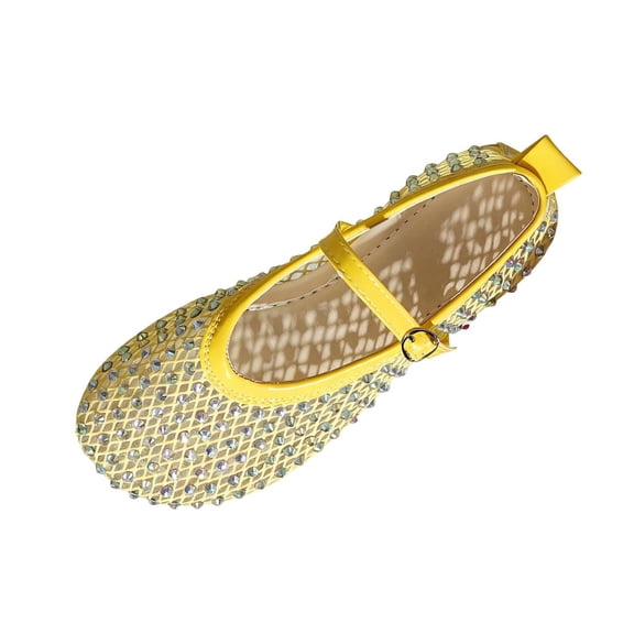 Yellow Women'S Flats Closed Toe Rhinestone Embellished Cushioned Insole Lightweight Breathable Non Slip Outsole Comfortable Flexible Size 39