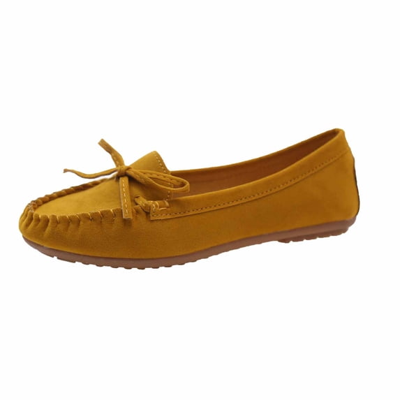 Yellow Women'S Spring Large Size Slip On Shoes Suede Flat Bow Lazy Work Casual For Daily