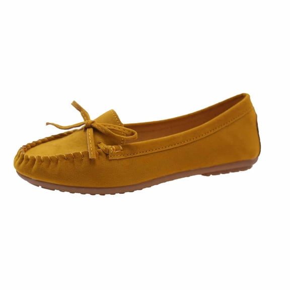 Yellow Women'S Spring Suede Bow Shoes Large Size Slip On Flat Lazy Work Casual For Ladies