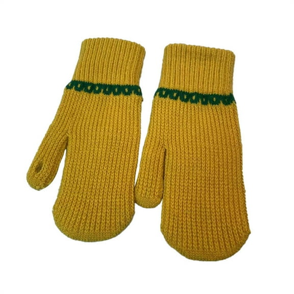 Yellow Women Solid Color Fingerless Warm Knitted Gloves Soft Stretchable For Cold Weather Yellow