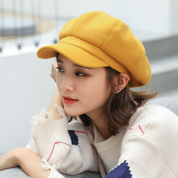 Yellow Women's Berets, Ladies Hat Autumn And Winter Warm Fashion Wool Beret Painter Dome Trend Hat,Women's Accessories Berets