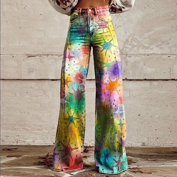 Yellow Women's Casual Pants, Women'S Loose Fashion Plus Size Printed Casual Pants,Women's Casual Pants 4XL