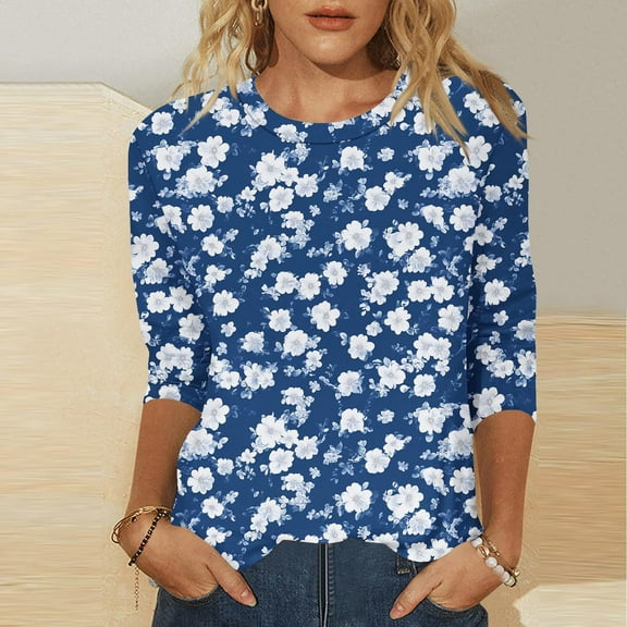 Yellow Women's Long Sleeve T-shirt, 3/4 Length Sleeve Womens Tops Casual Round Neck Cute Tops Fashion Loose Fit T Shirts Ladies Tops And Blouses,Women's Long sleeve T-shirt XL