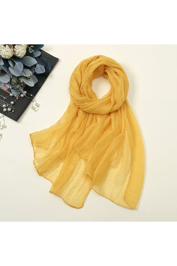Yellow Women's Scarves, Women Summer Casual Colorful Multicolor Solid Color Chiffon Thin Regular Silk Scarf Sunscreen Scarf,Women's Accessories Scarf