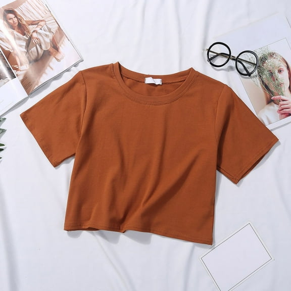 Yellow Women's Short Sleeve T-shirt, Top Short T Shirt Women'S Summer Short Sleeve Solid Color High Waist Versatile,Women's Short sleeve T-shirt S