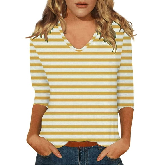 Yellow Women's Short Sleeve T-shirt, Tops For Womens Casual Summer Tops Three Quarter Sleeve Round Neck Tee T Shirt Loose Side Split Tunic Blouse,Women's Short sleeve T-shirt M