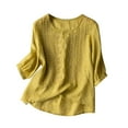 thumbnail image 1 of Yellow Women's Short Sleeve T-shirt, Women'S Embroidered Cotton And Linen Lace Patchwork Shirt,Women's Short sleeve T-shirt XXL, 1 of 2