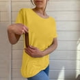 thumbnail image 1 of Yellow Women's Short Sleeve T-shirt, Women'S Solid Color Round Tie Zipper Loose Casual Short Sleeved Top,Women's Short sleeve T-shirt S, 1 of 5