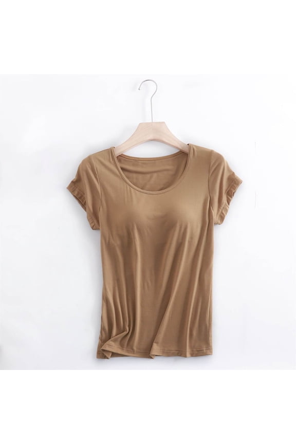 Yellow Women's Short Sleeve T-shirt, Yoga Gym Tops Workout Tank Tops Strap Padded Undershirts Cotton Camisole Vest Top Seamless Sleeping Vest Bra Top XXL