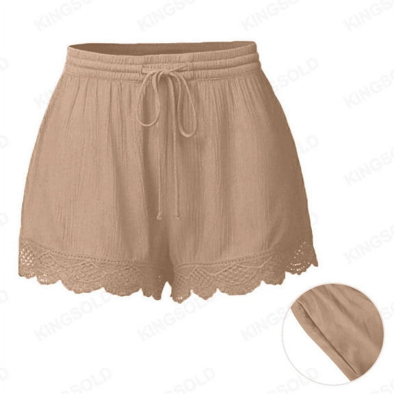 Yellow Women's Shorts, Women'S Pocket Solid Color Lace Drawstring Casual Pants Shorts,Women's Shorts M