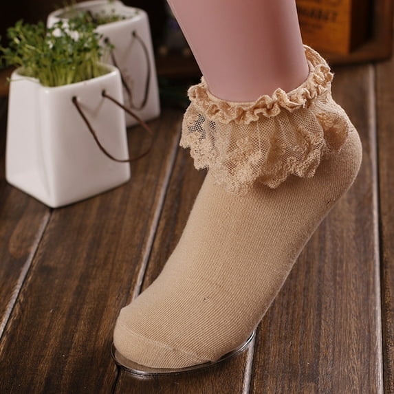 Yellow Women's Socks, 1 Pair Women Ankle Socks Lace Ruffle Frilly Comfortable Cute Cotton Socks Ladies Girl Lace Socks,Women's Accessories Socks