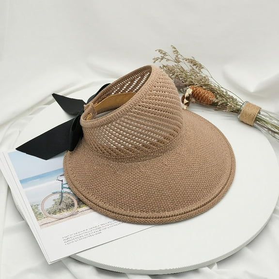 Yellow Women's Sun Hats, Foldable Wide Brim Straw Hats Sun Visors For Women Bow Beach Hat Summer,Women's Accessories Sun Hats