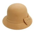 thumbnail image 1 of Yellow Women's Sun Hats, Solid Color Wide Brim Round Dome Warm Woolen Hat Women Autumn Winter Elegant Bowknot Decor Fedora Hat Daily Wear,Women's Accessories Sun Hats, 1 of 9